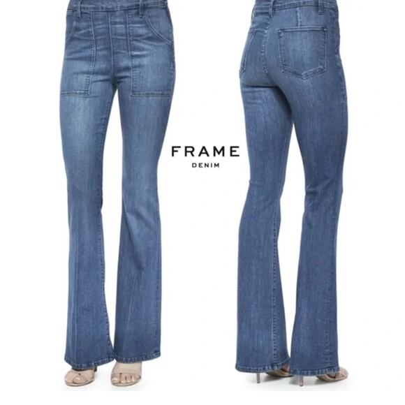 Frame Denim Le Flare De Francoise Jeans Sunnyslope Blue Flare Size 27 High Rise - Picture 1 of 12
